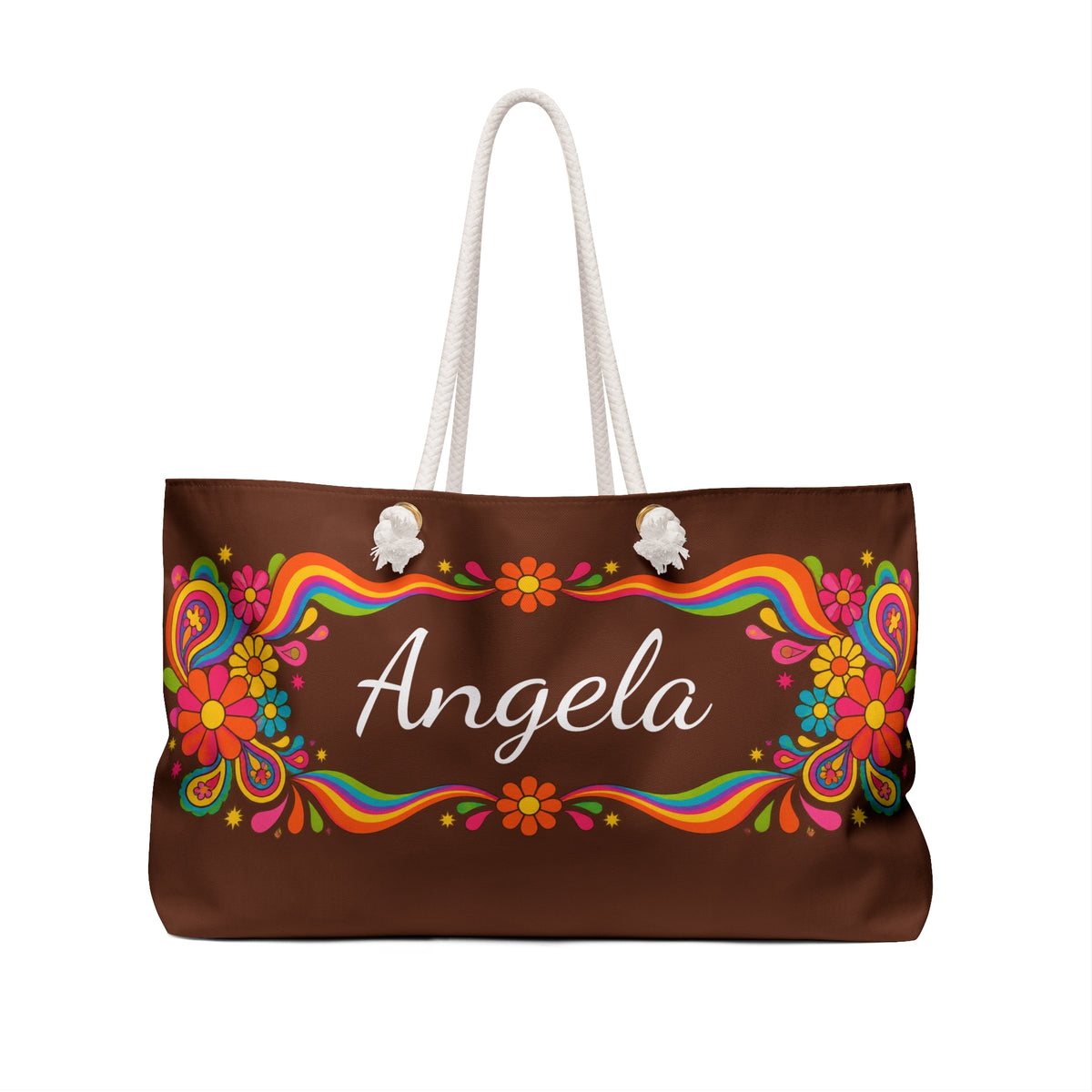 Copy of Personalized Floral Weekender Bag — Colorful Retro Flower Tote with Name (e.g., Angela)