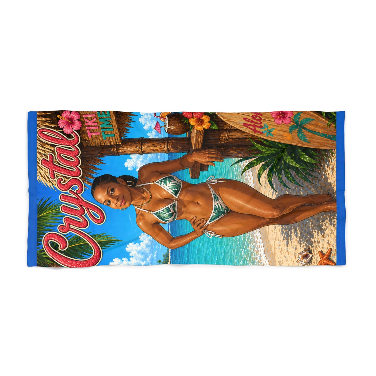 Beach Towel — Tropical Pinup Bikini Design with Vintage Surf Vibe