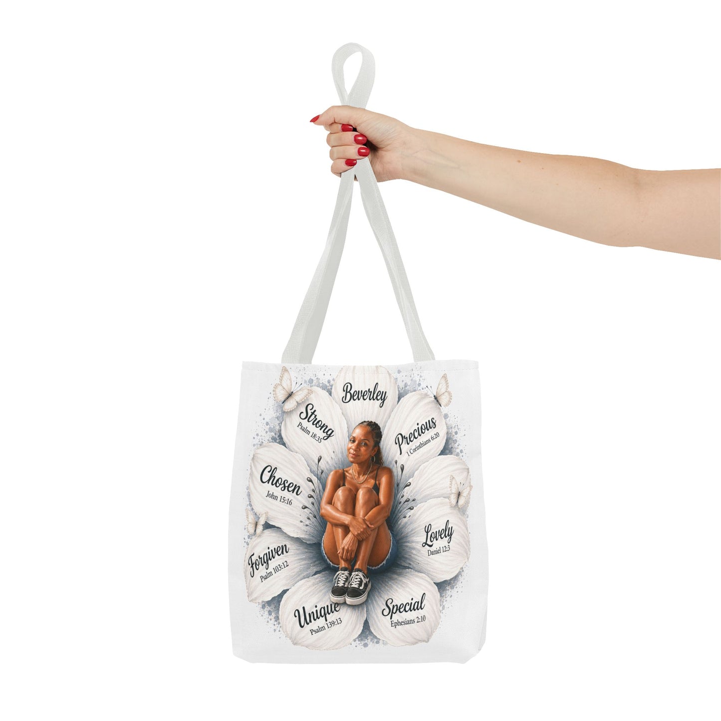 Affirmation Floral Tote Bag — 'Your likeness and name Chosen, inspirational affirmations