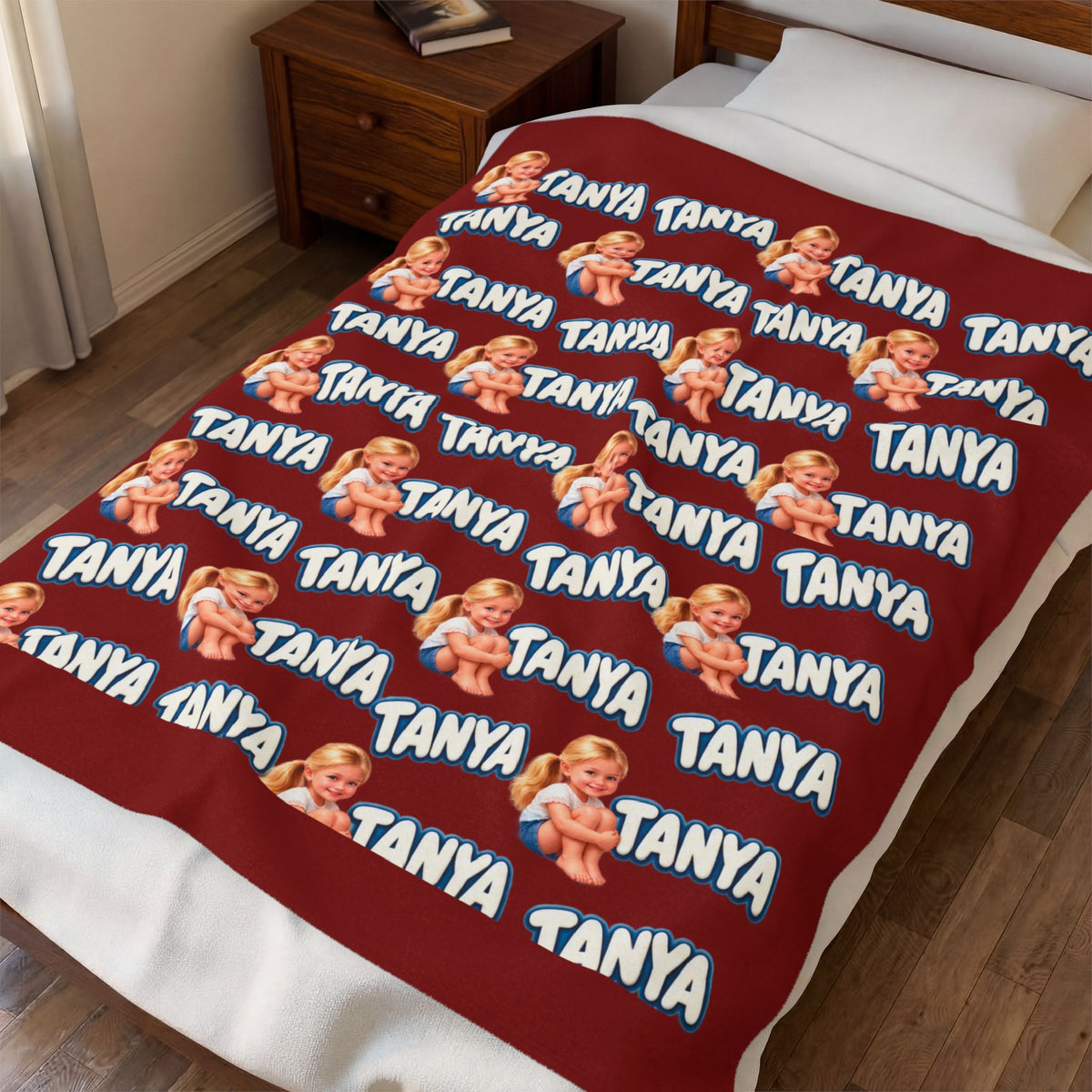Personalized Velveteen Blanket – Retro Baby Pattern with name