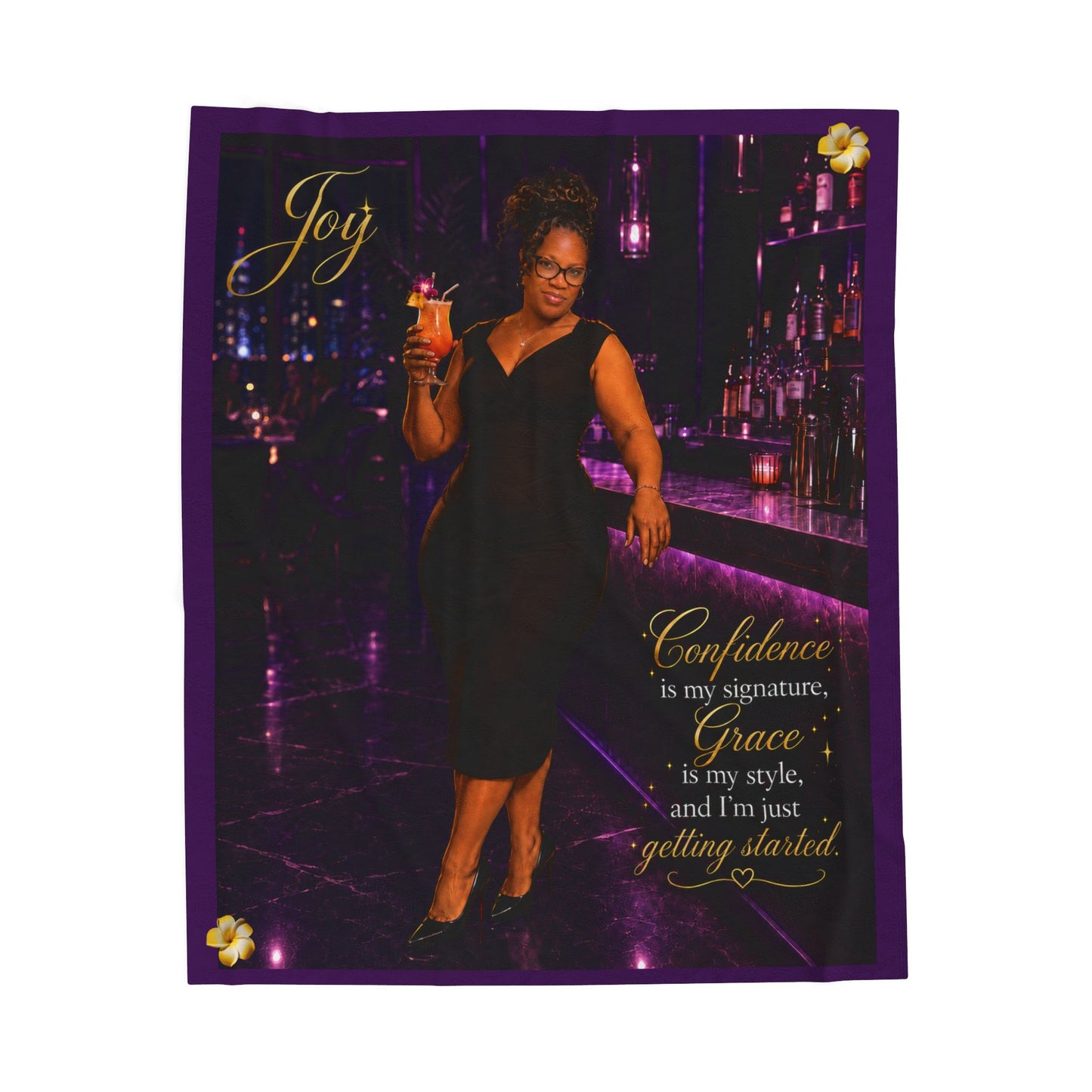 Personalized Velveteen Plush Blanket — "Joy" Portrait with Inspirational Quote (Confidence & Grace)