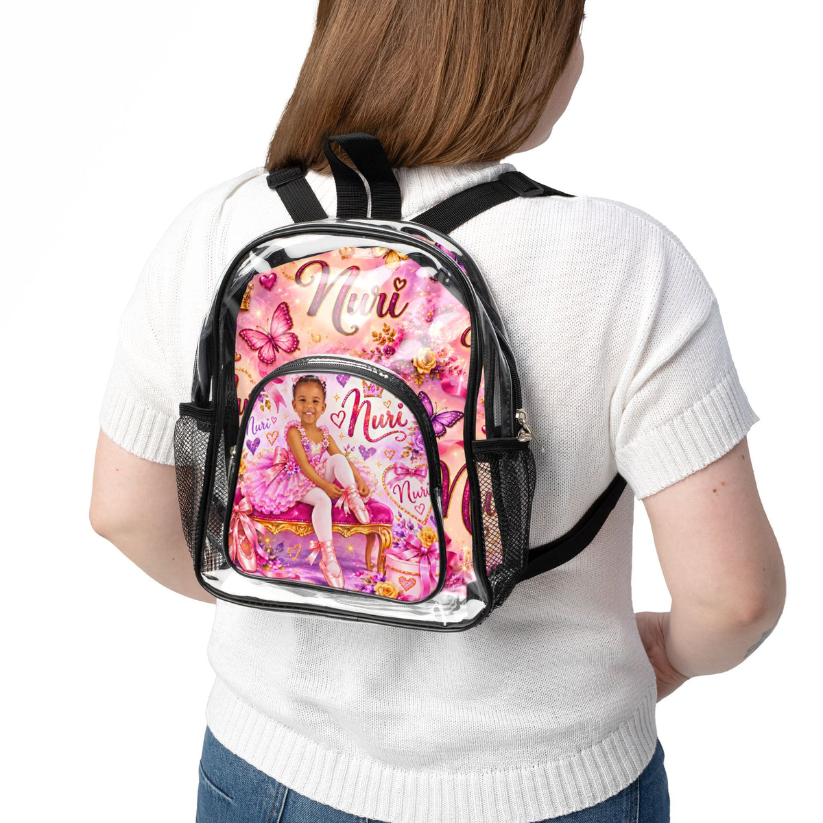 Copy of Copy of Personalized Pink Ballet Girl Clear Backpack - Name and likeness