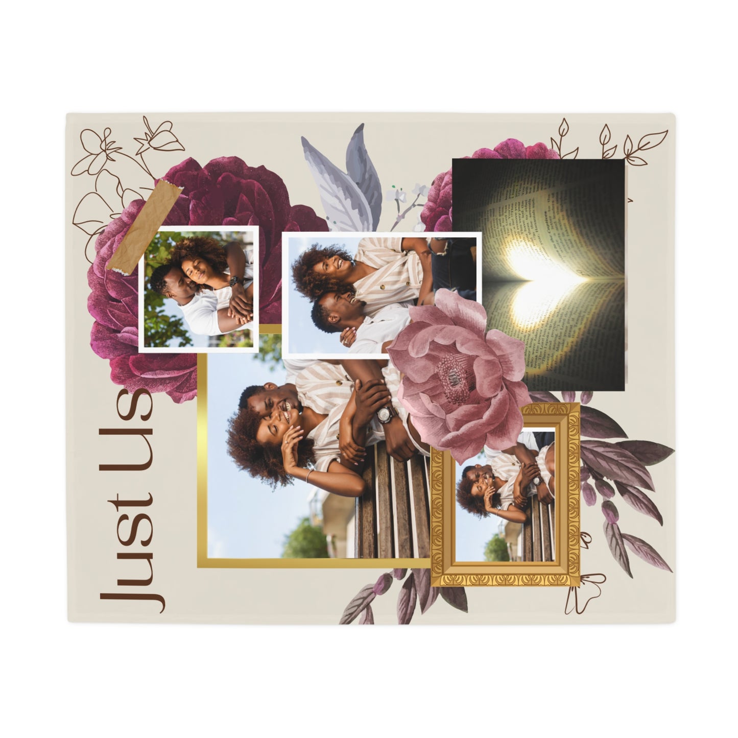 "Just Us” Floral Photo Collage Keepsake Blanket