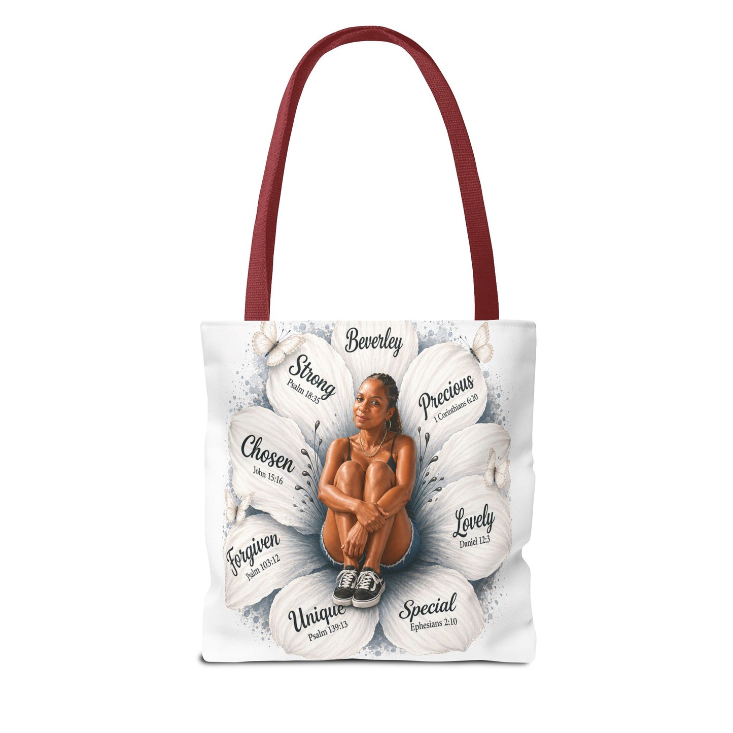 Affirmation Floral Tote Bag — 'Your likeness and name Chosen, inspirational affirmations