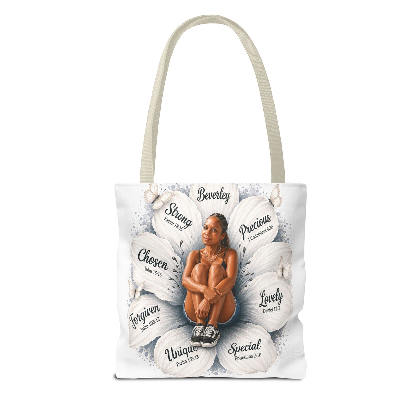 Affirmation Floral Tote Bag — 'Your likeness and name Chosen, inspirational affirmations