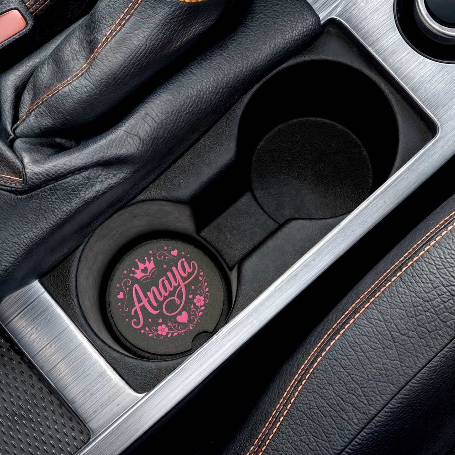Personalized Soapstone Car Coaster — Pink Princess Name Monogram