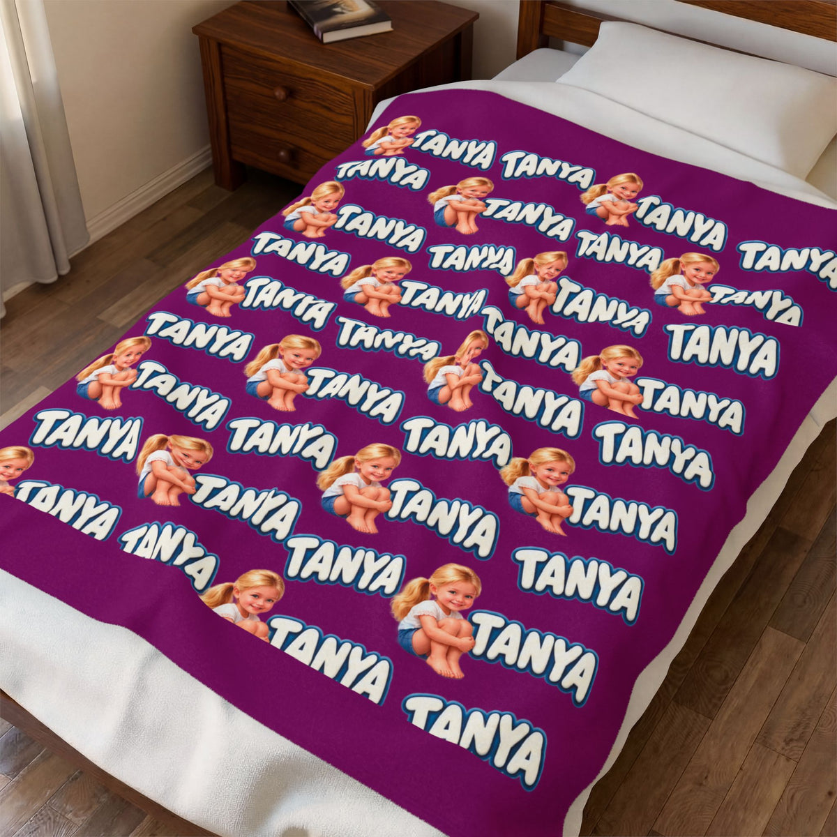 Copy of Personalized Velveteen Blanket – Retro Baby Pattern with name