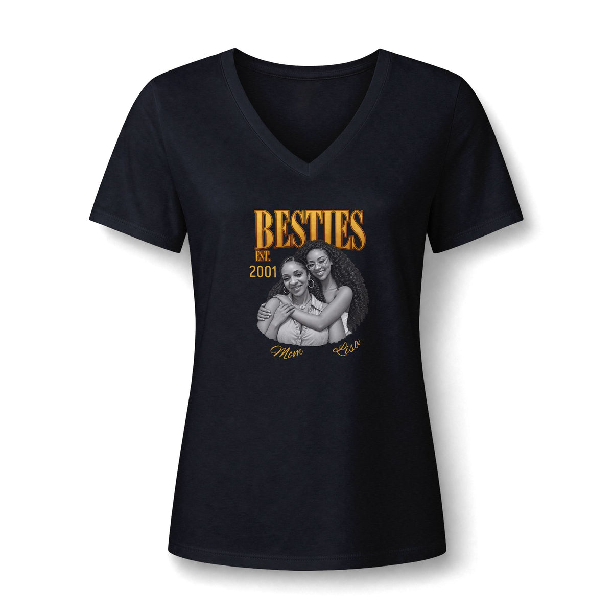 Personalized “Besties Since” V-Neck T-Shirt With Names, Photos and Year