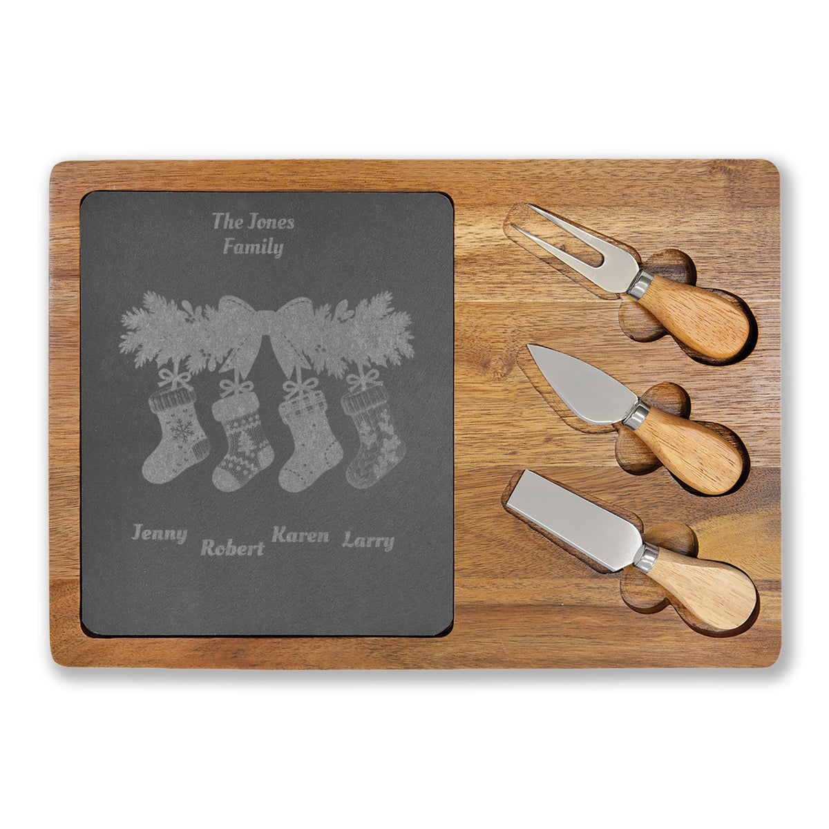 Personalized Family Christmas Charcuterie Board With Stocking Names
