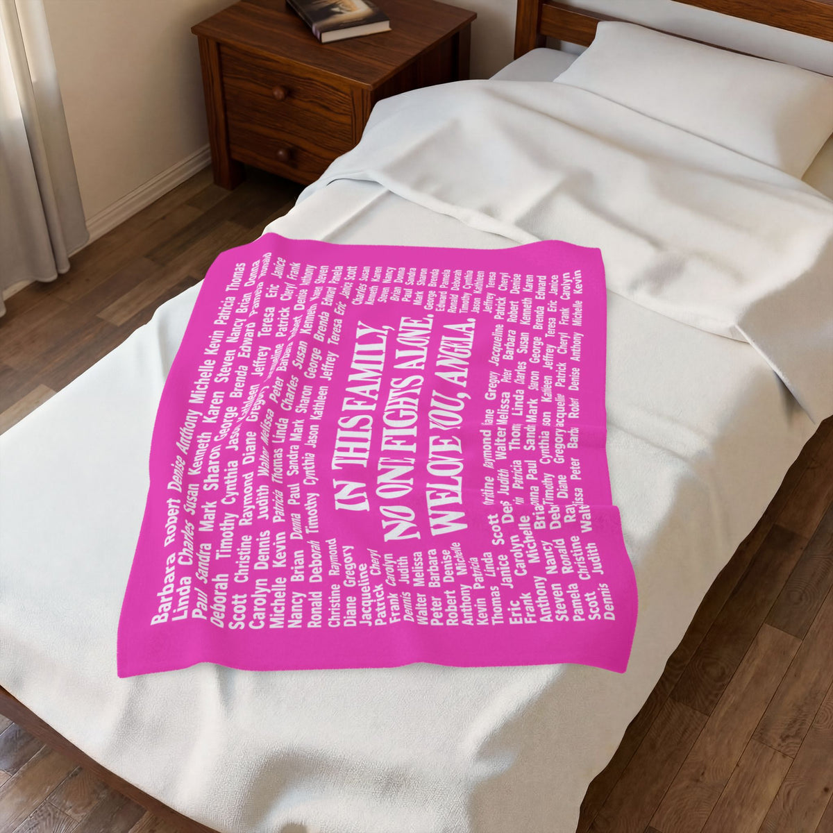 Copy of Copy of Velveteen Plush Blanket — Memorial Family Names Throw (“In This Family No One Fights Alone, We Love You, Angel”)