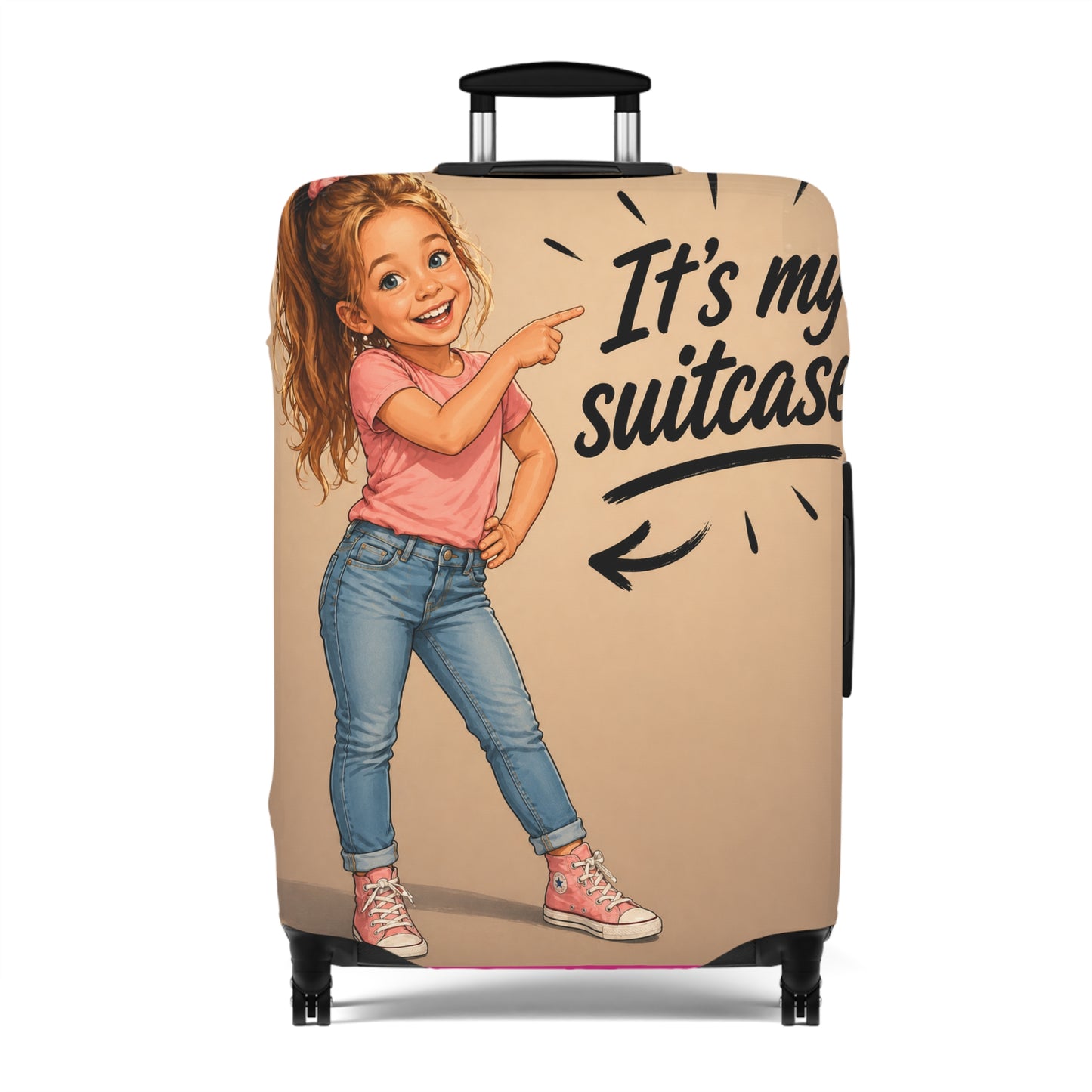 Personalized Child's Luggage Cover — Pink, Your likeness  "It's My Suitcase" Kids Travel Protector
