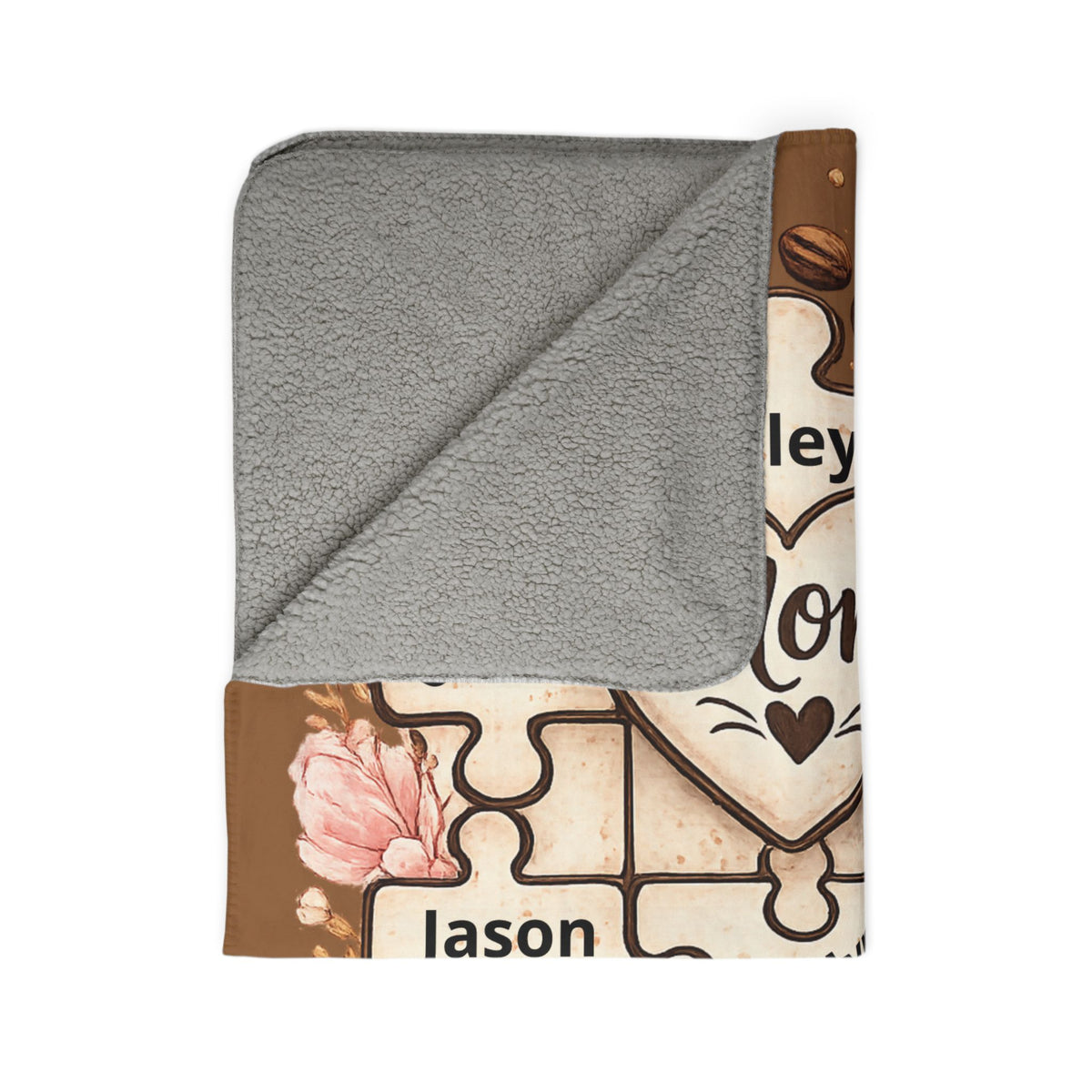 Personalized Mom Puzzle Fleece Blanket — "You Are the Piece That Holds Us Together" (Mom Fuel Coffee Design)- live personalization