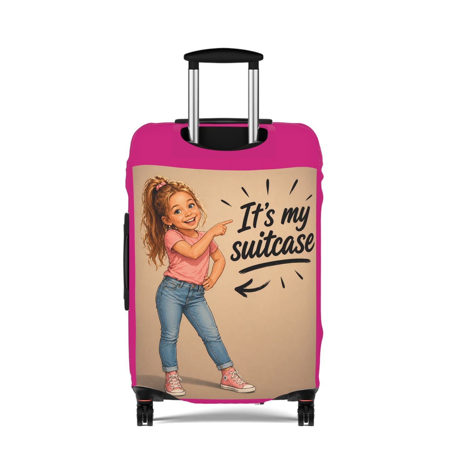 Personalized Child's Luggage Cover — Pink, Your likeness  "It's My Suitcase" Kids Travel Protector