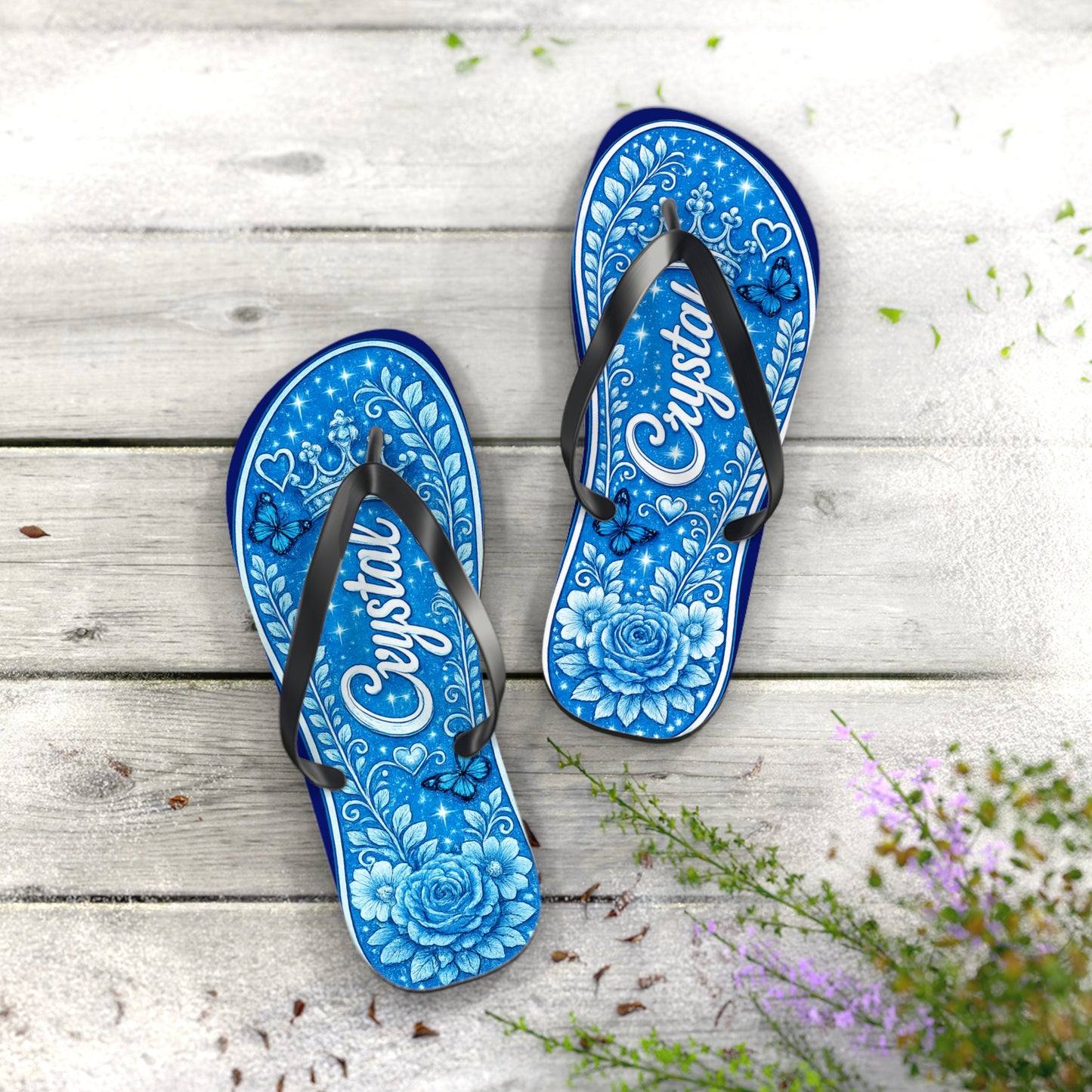 Personalized Colorful Floral Flip Flops – Custom Name  Beach Sandals - white