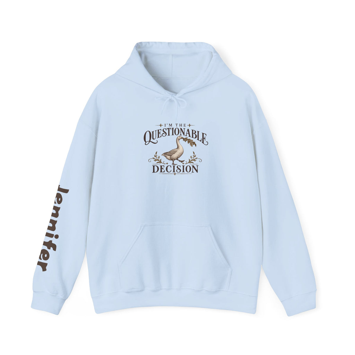 Copy of Personalized “Questionable Decisions” Hoodie With Custom Sleeve Name