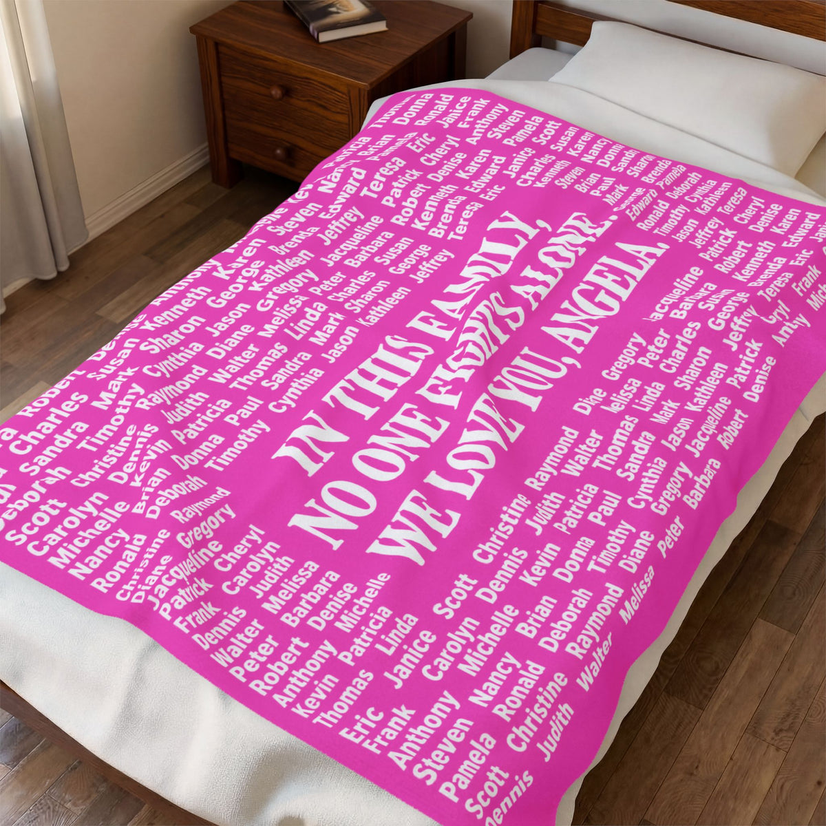 Copy of Copy of Velveteen Plush Blanket — Memorial Family Names Throw (“In This Family No One Fights Alone, We Love You, Angel”)