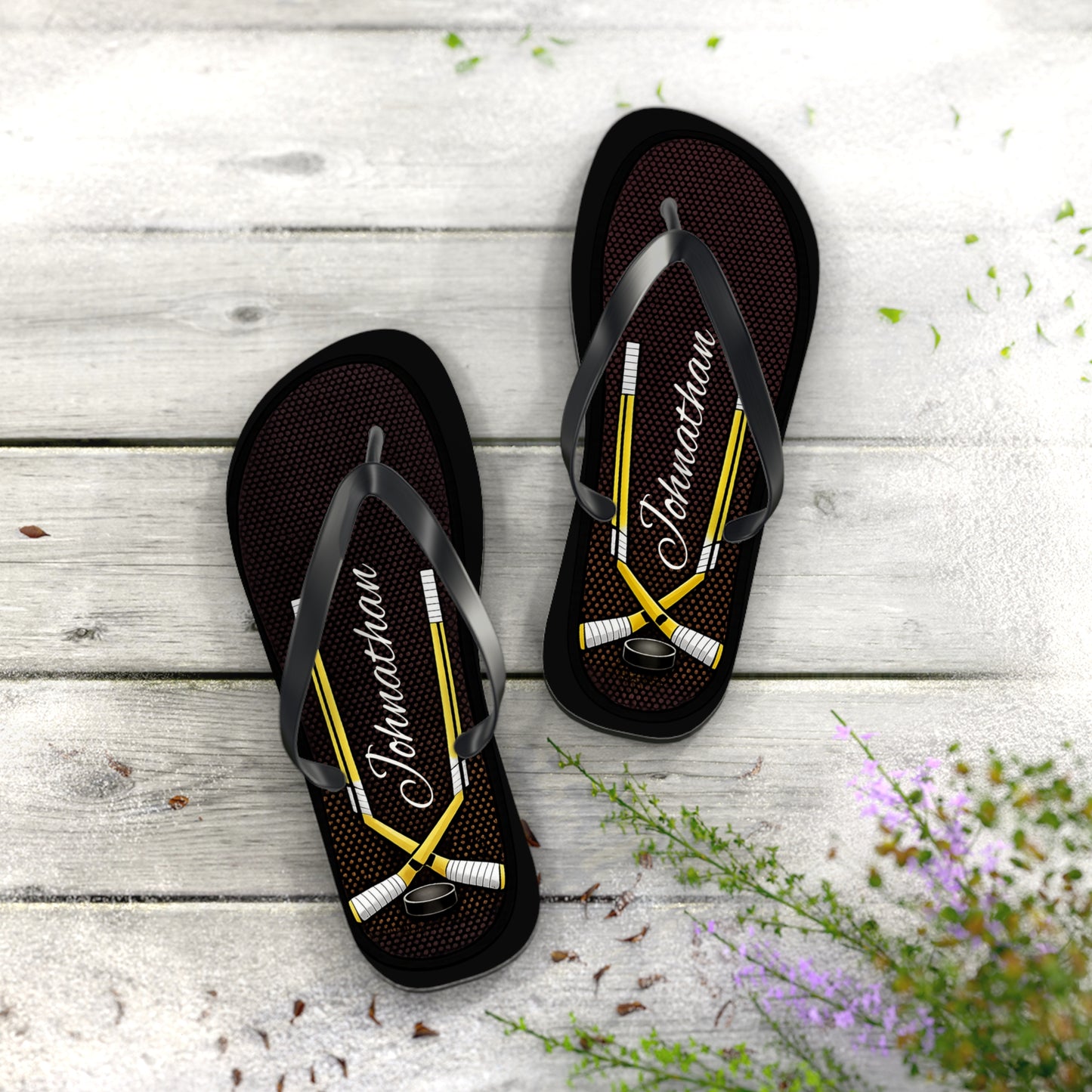 Personalized Flip Flops  for Men- Beach Lacrosse Sandal Design (Crossed Sticks)