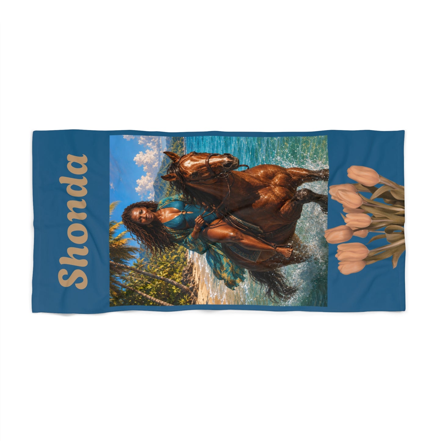 Personalized Horse Rider Beach Towel – Tropical Riding Design