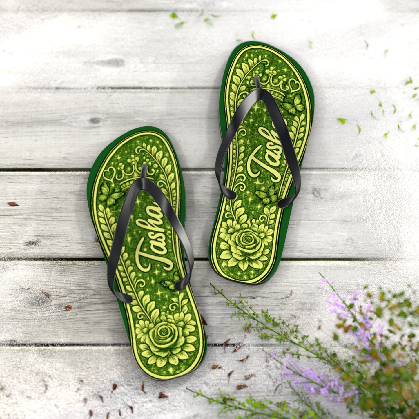 Personalized Colorful Floral Flip Flops – Custom Name  Beach Sandals - white