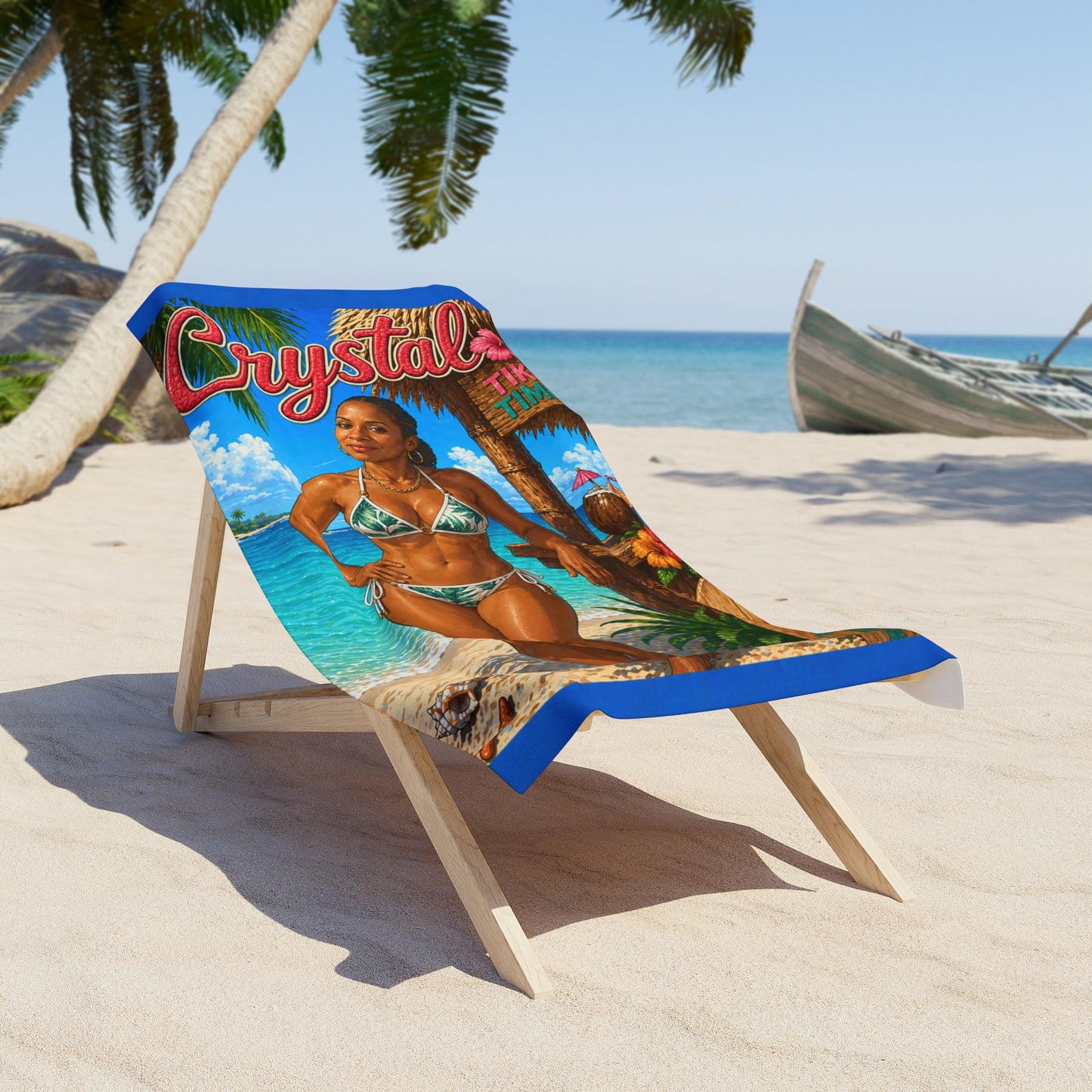 Beach Towel — Tropical Pinup Bikini Design with Vintage Surf Vibe