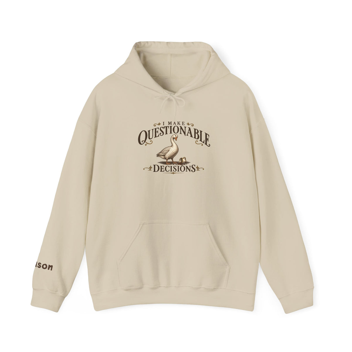 Copy of Personalized “Questionable Decisions” Hoodie With Custom Sleeve Name