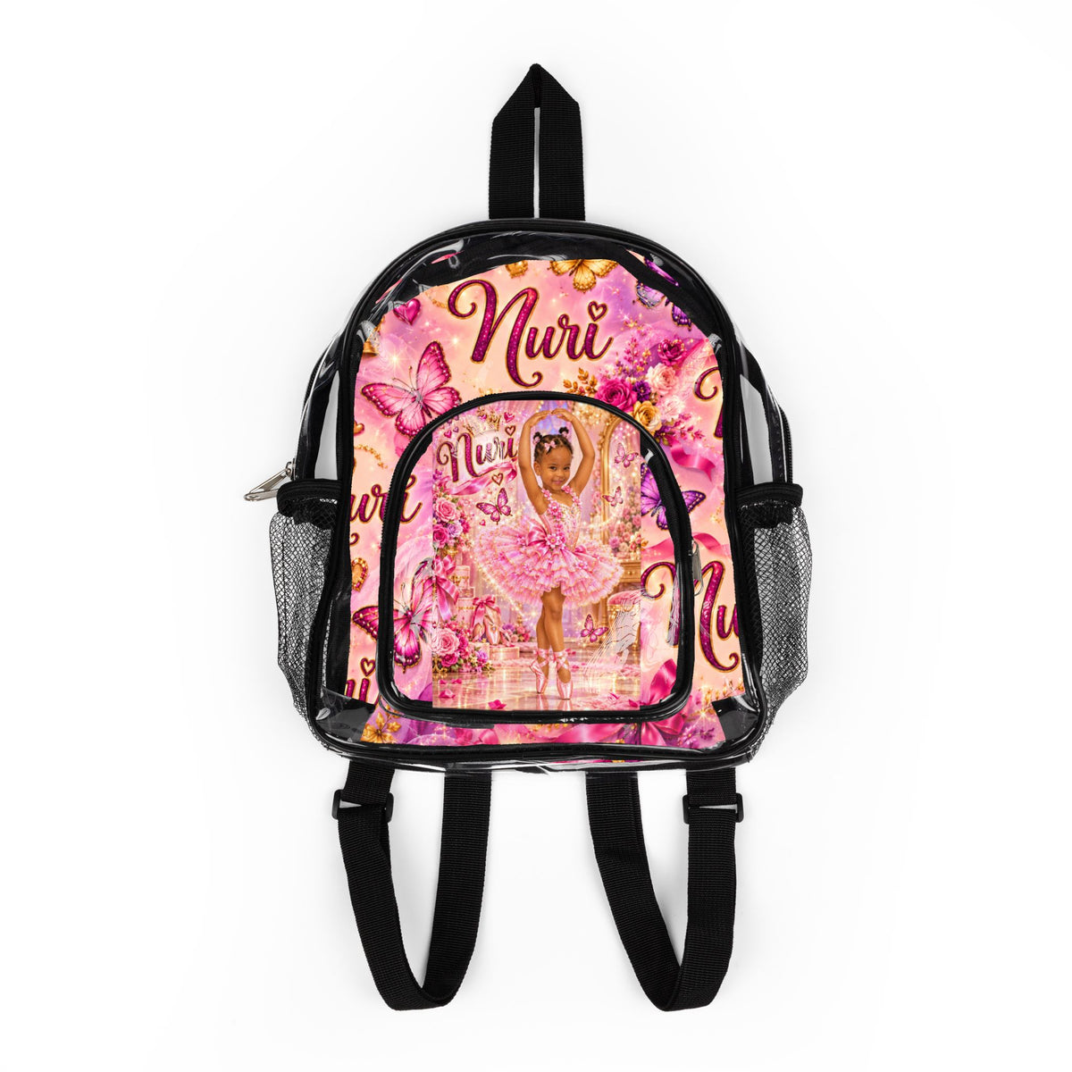Copy of Copy of Copy of Personalized Pink Ballet Girl Clear Backpack - Name and likeness