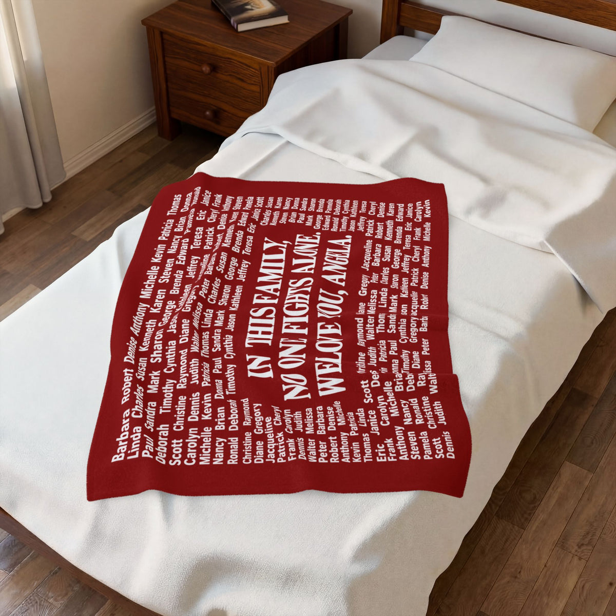 Copy of Velveteen Plush Blanket — Memorial Family Names Throw (“In This Family No One Fights Alone, We Love You, Angel”)