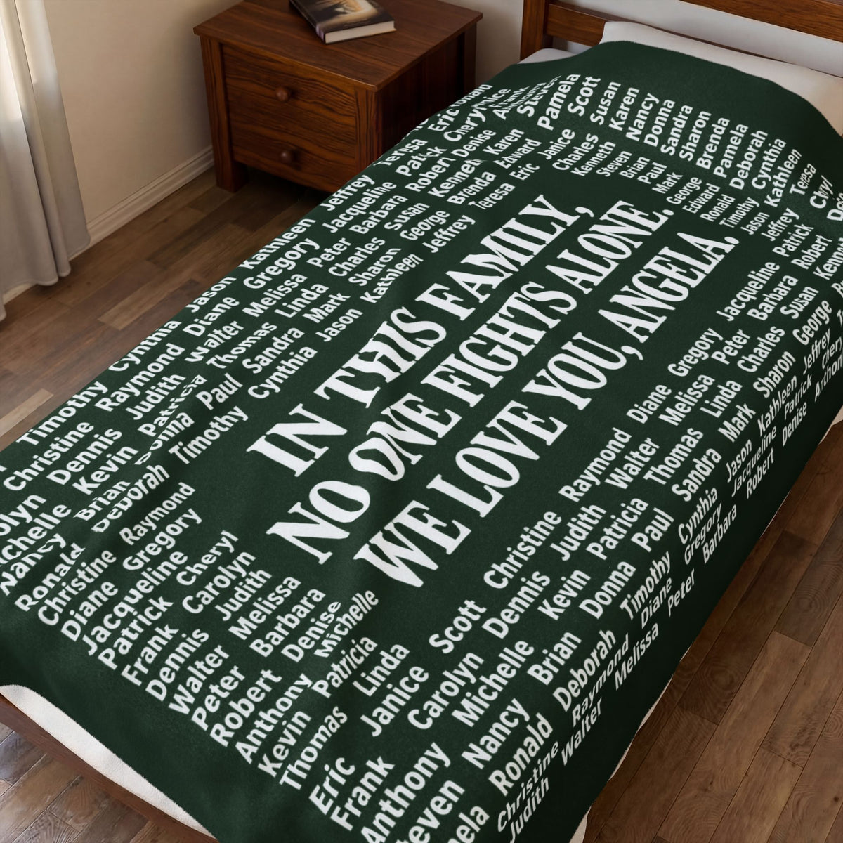 Copy of Copy of Velveteen Plush Blanket — Memorial Family Names Throw (“In This Family No One Fights Alone, We Love You, Angel”)