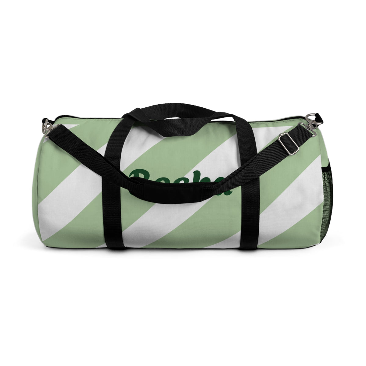 Personalized Green Stripe Duffel Bag — Custom Name "Becka"