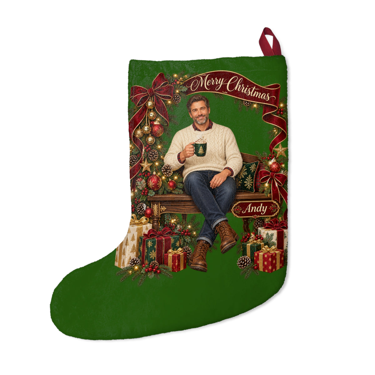 Personalized Christmas Stocking – Custom Illustrated Likeness & Name - 8 Styles to choose from