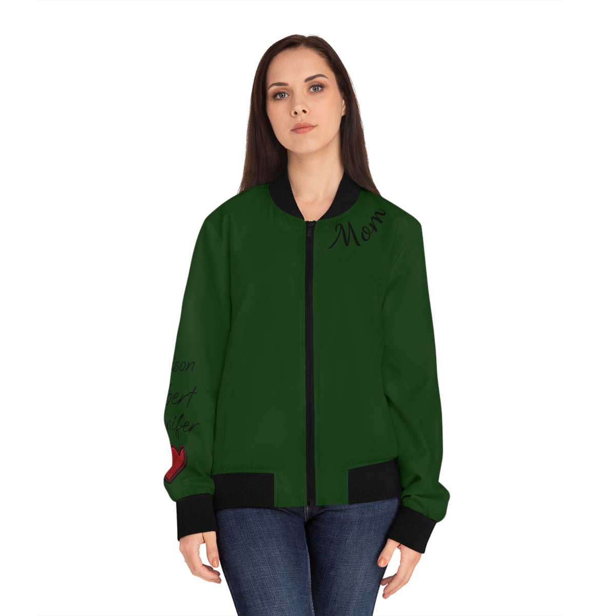 Mom Love Heart Bomber Jacket Green