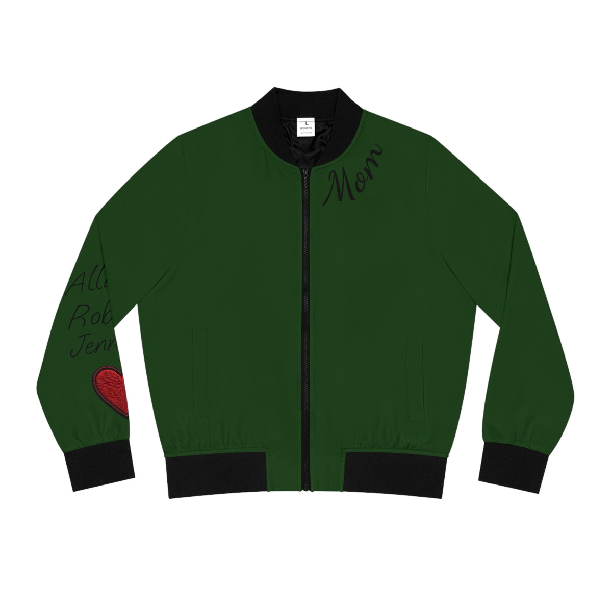 Mom Love Heart Bomber Jacket Green