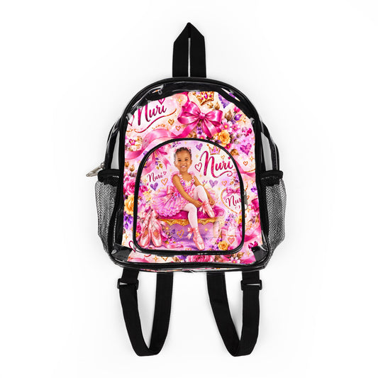 Personalized Pink Ballet Girl Clear Backpack - Name and likeness