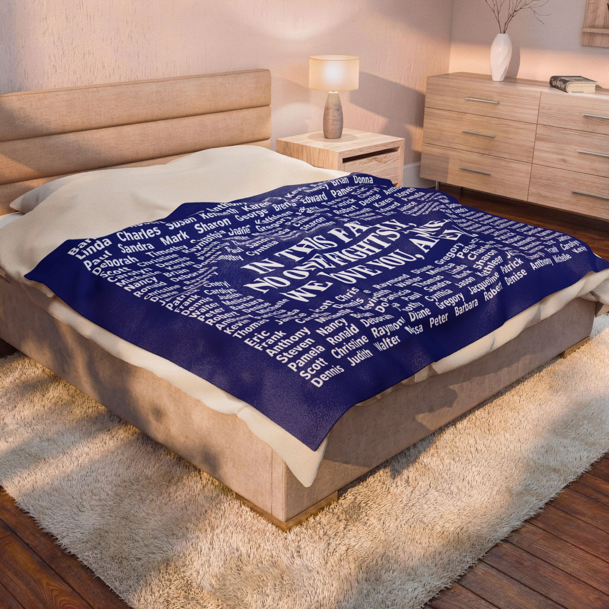 Copy of Velveteen Plush Blanket — Memorial Family Names Throw (“In This Family No One Fights Alone, We Love You, Angel”)