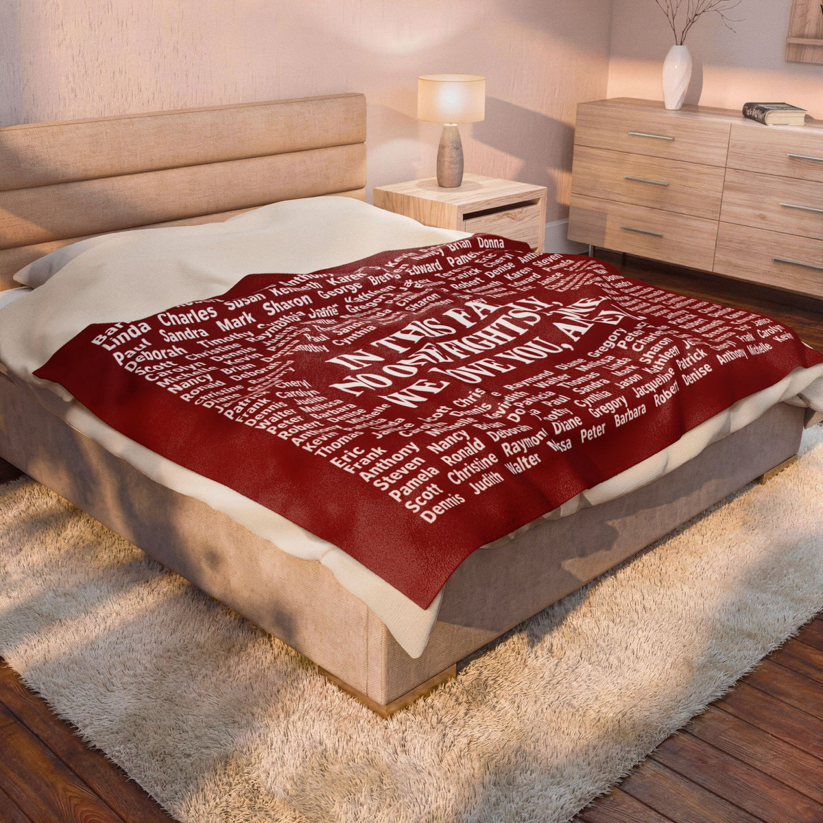 Copy of Velveteen Plush Blanket — Memorial Family Names Throw (“In This Family No One Fights Alone, We Love You, Angel”)