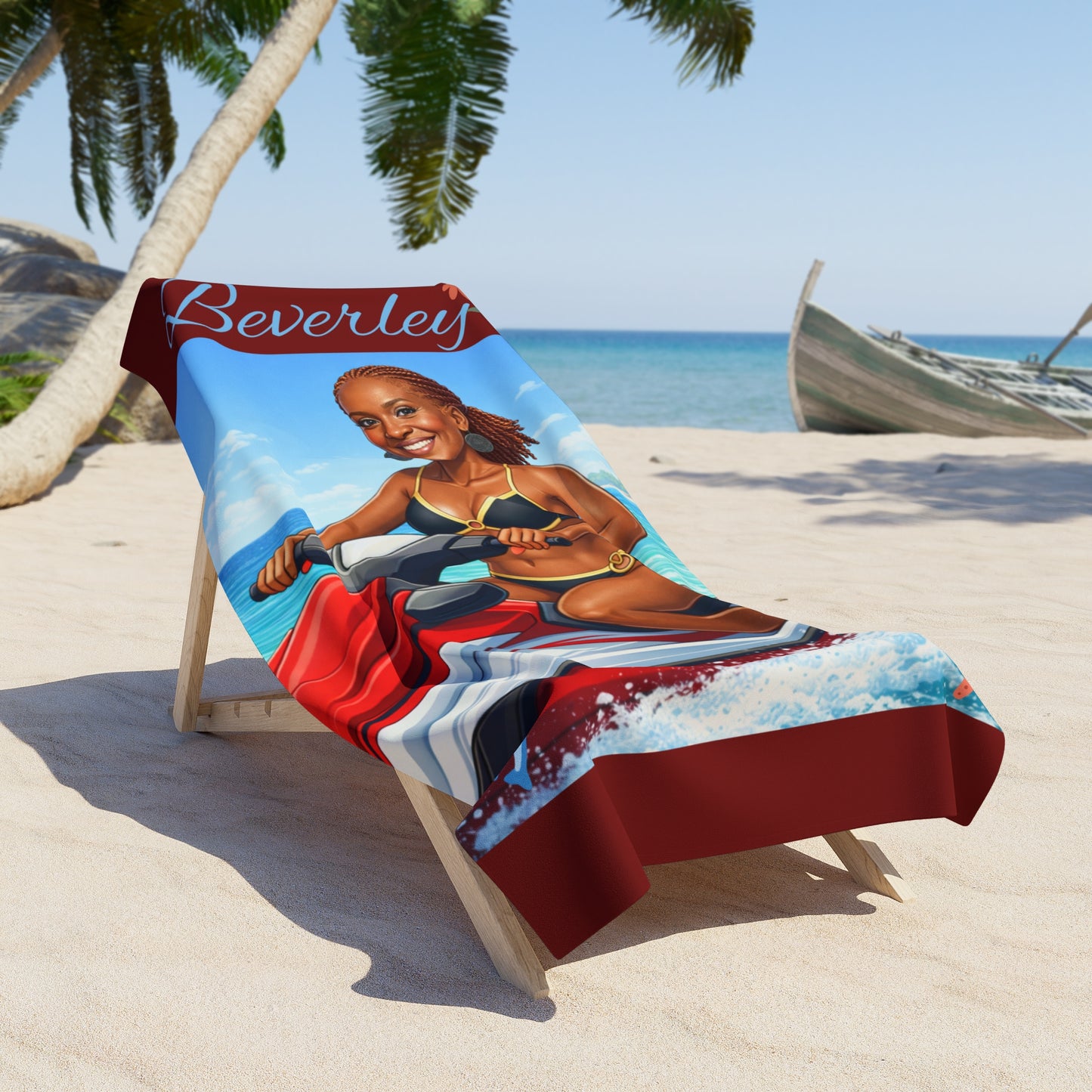 Personalized Jet Ski Beach Towel — Tropical Watersports Design