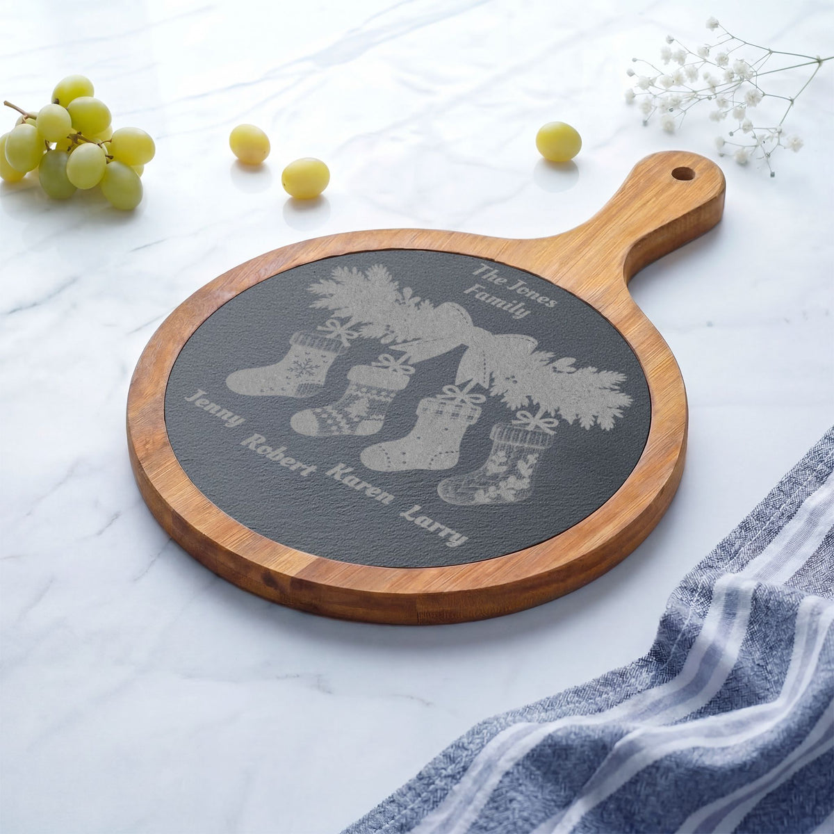 Personalized Family Christmas Charcuterie Board With Stocking Names