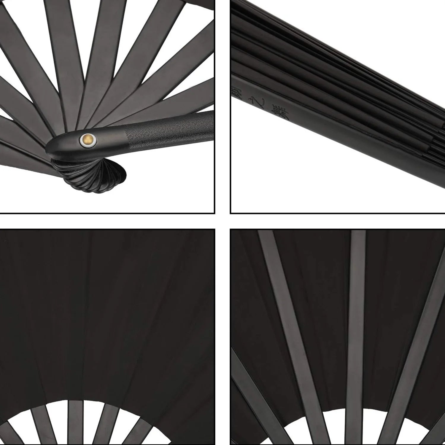 2 Large Folding Fan Nylon Cloth Handheld Folding Fan Chinese Kung Fu Tai Chi Fan Black Decoration Fold Hand Fan For Pa - BeeBeeBuys