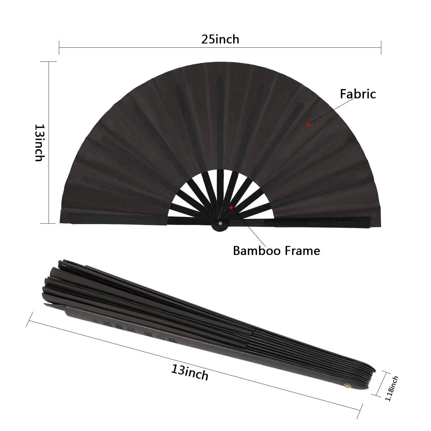 2 Large Folding Fan Nylon Cloth Handheld Folding Fan Chinese Kung Fu Tai Chi Fan Black Decoration Fold Hand Fan For Pa - BeeBeeBuys