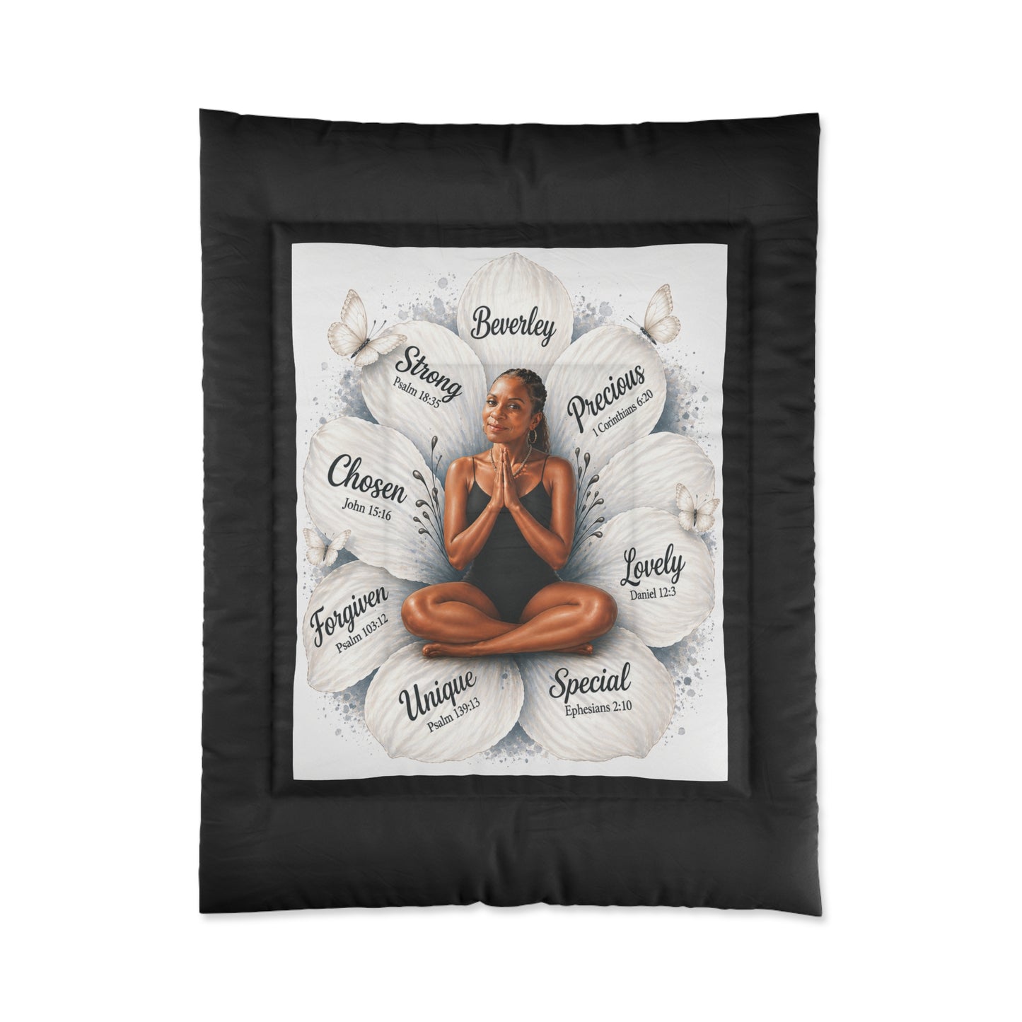 Inspirational Floral Faith Comforter — Personalized Name and likeness with Scripture Affirmations