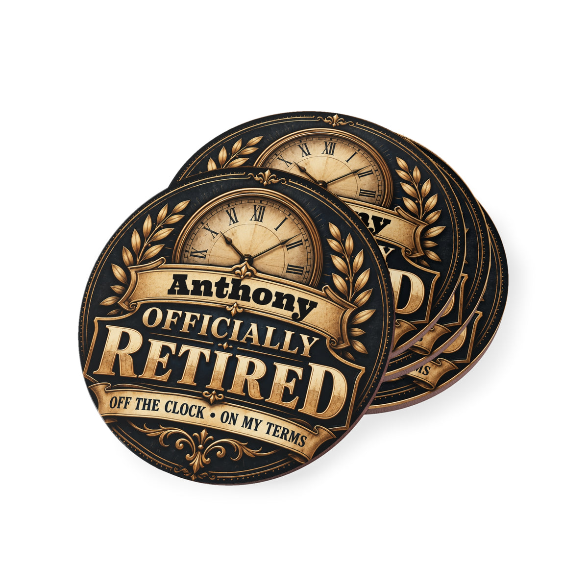 Anthony Officially Retired Coaster – Retirement Gift for Dad, Husband or Coworker