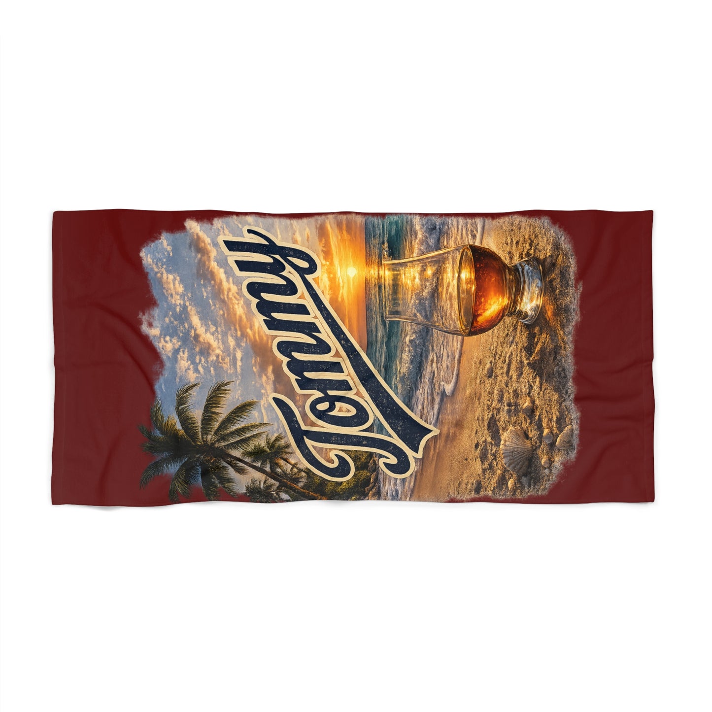 Tommy Personalized Sunset Beach Towel – Tropical Palm & Anchor Design
