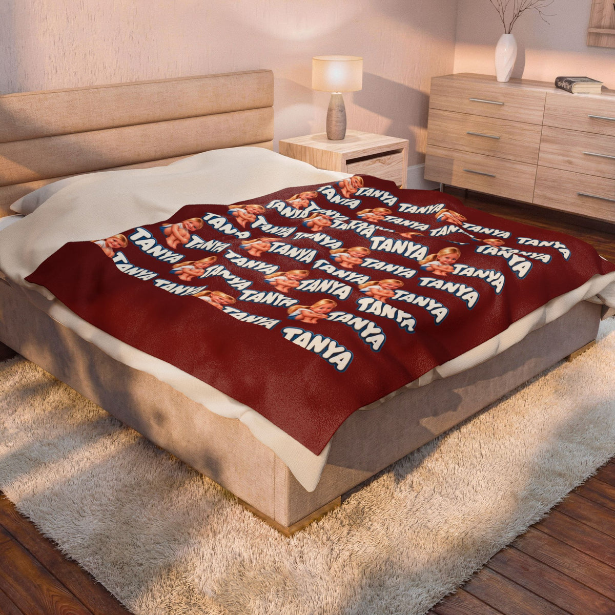 Personalized Velveteen Blanket – Retro Baby Pattern with name