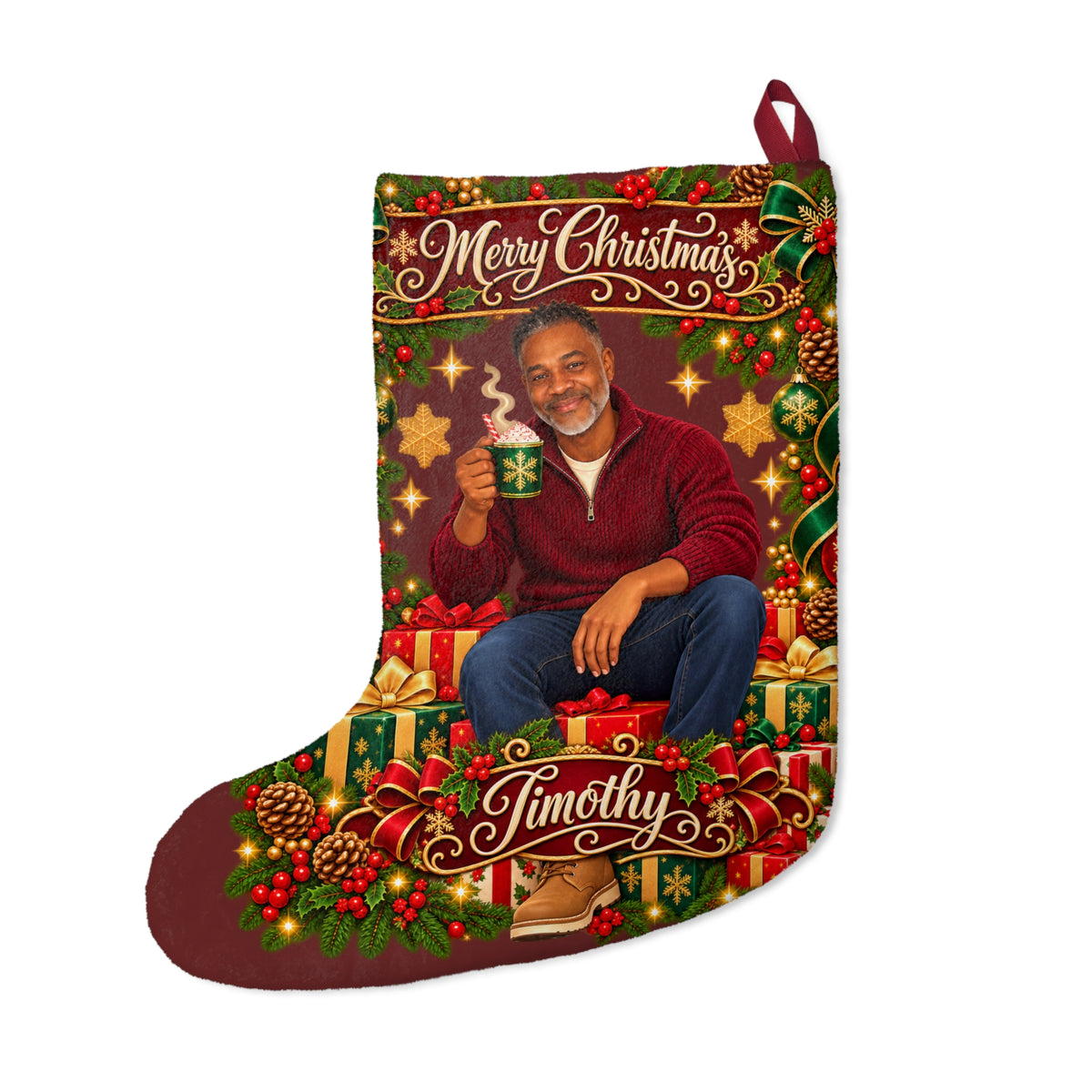 Personalized Christmas Stocking – Custom Illustrated Likeness & Name - 8 Styles to choose from