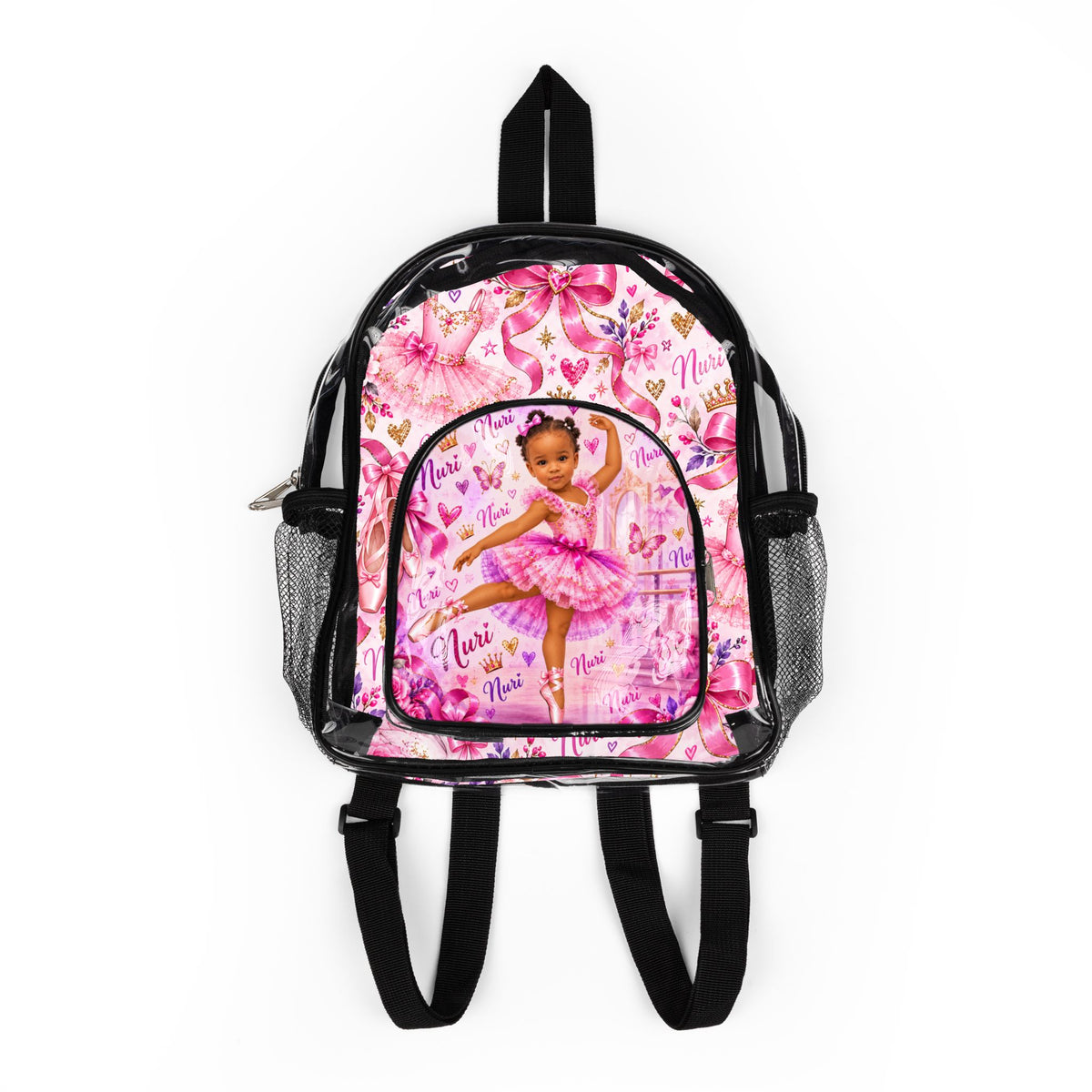 Personalized Pink Ballet Girl Clear Backpack - Name and likeness