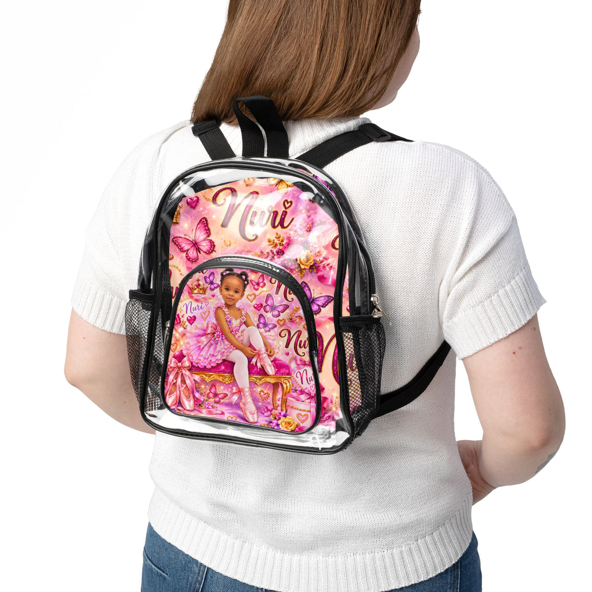 Copy of Personalized Pink Ballet Girl Clear Backpack - Name and likeness