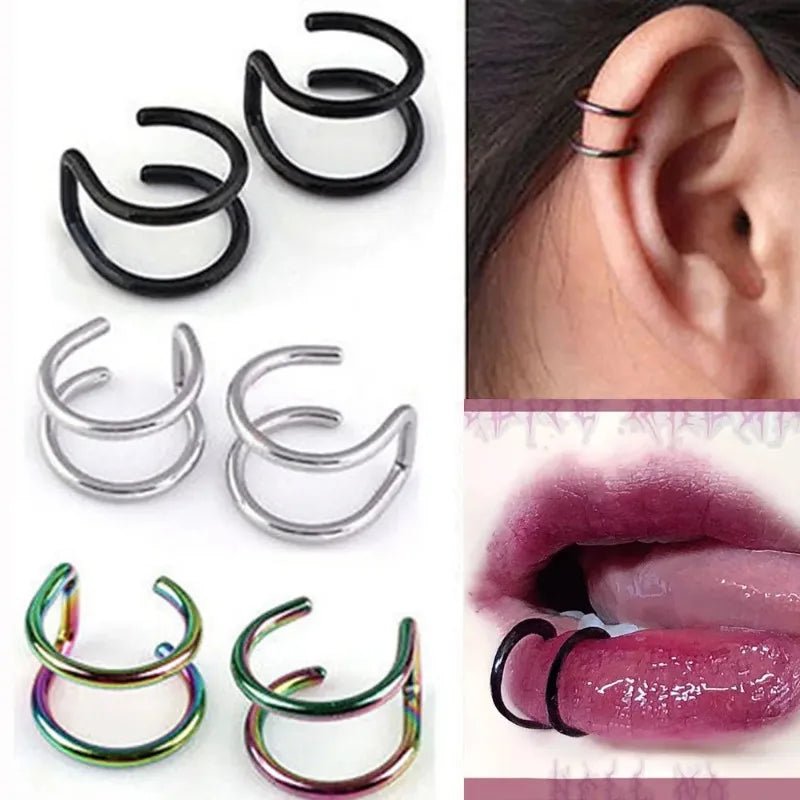 2Pcs 316L Stainless Steel Fake Ear Piercing Jewelry, Clip on Ear Cuffs - BeeBeeBuys