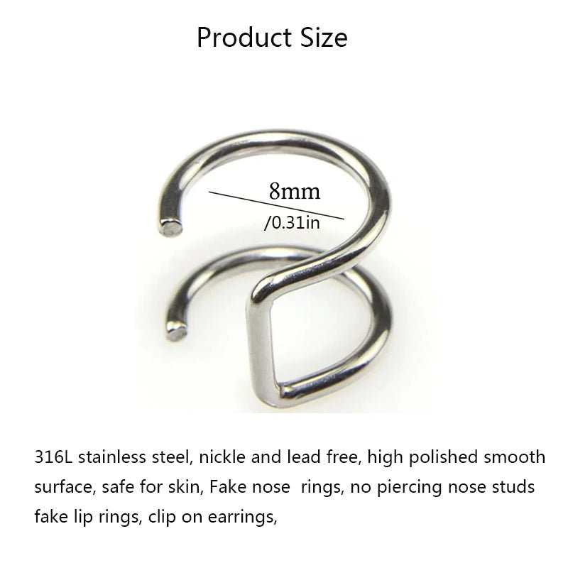 2Pcs 316L Stainless Steel Fake Ear Piercing Jewelry, Clip on Ear Cuffs - BeeBeeBuys