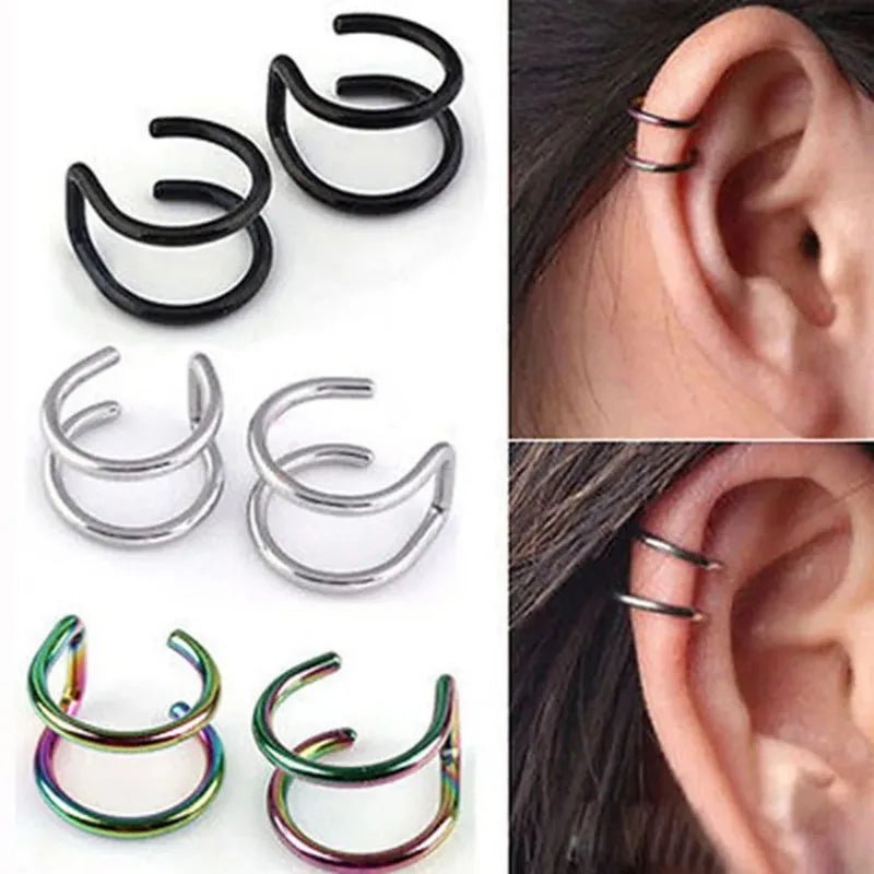 2Pcs 316L Stainless Steel Fake Ear Piercing Jewelry, Clip on Ear Cuffs - BeeBeeBuys