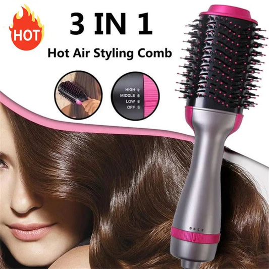 3 - in - 1 Hot Air Comb Fluffy Comb Without Damaging Hair Dry And Wet Roll Straight Dual - Use - BeeBeeBuys